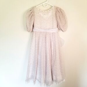 Vintage Flower Girl Dress Handmade Pink Ditsy Floral Lace Bow Petticoat